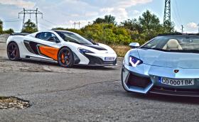 McLaren 650S Spider срещу Lamborghini Aventador LP700-4 Roadster. Наша галерия и фактите